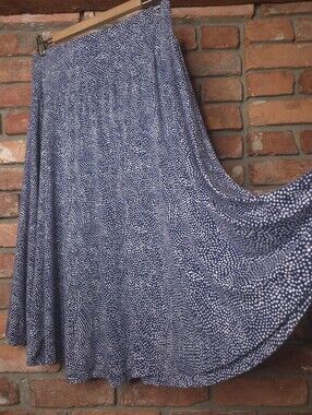 Hilary Radley Navy White Dot A-Line Midi Pull-On Skirt M